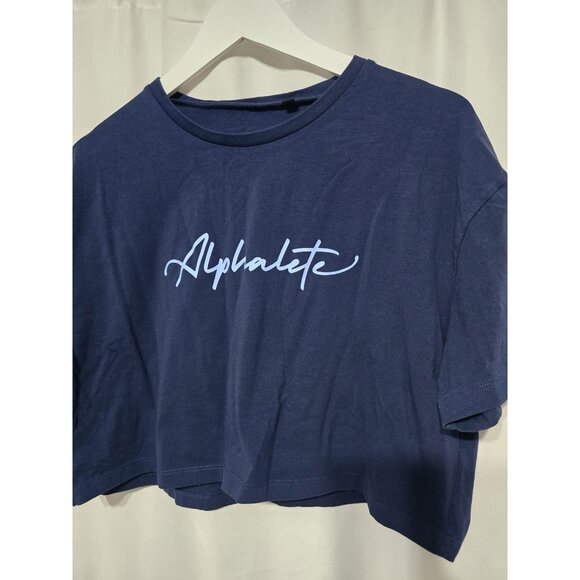 Alphalete Cropped Signature Logo Tee, Navy Blue, Size Large, Activewear. - Picture 2 of 6